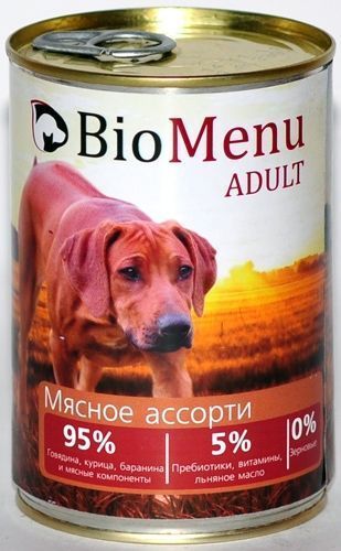 Влажный корм для собак BIOMENU конс. Мясное ассорти 95%-МЯСО 410гр*12 (БИОМЕНЮ)