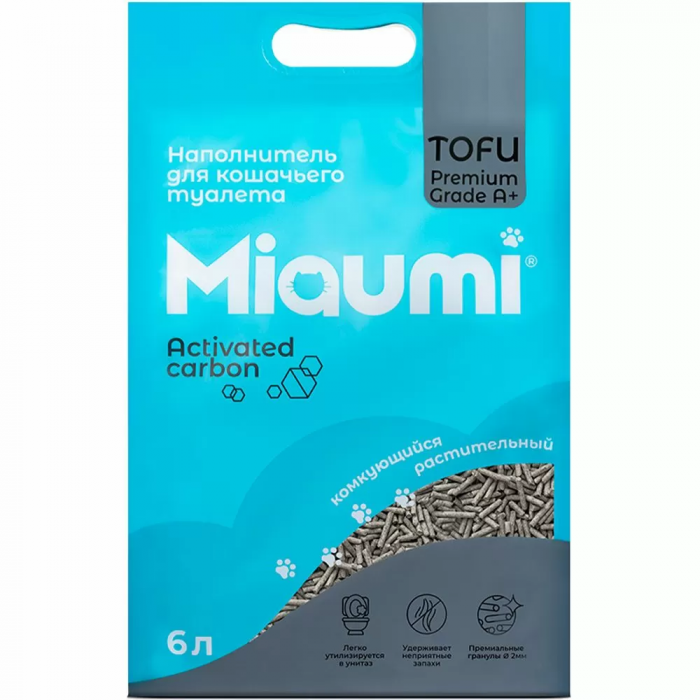 Наполнитель комкующийся растительный Miaumi TOFU Activated Carbon Unscented (МяуМи)