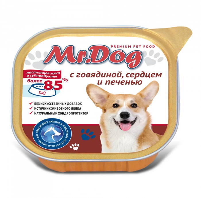 Влажный корм для собак Mr.DOG ламистер с Говядиной, сердцем и печенью (МИСТЕР ДОГ)