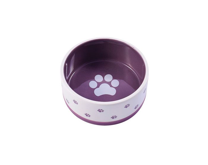 Миска для собак керамическая нескользящая 360мл белая с фиолетовым КерамикАрт