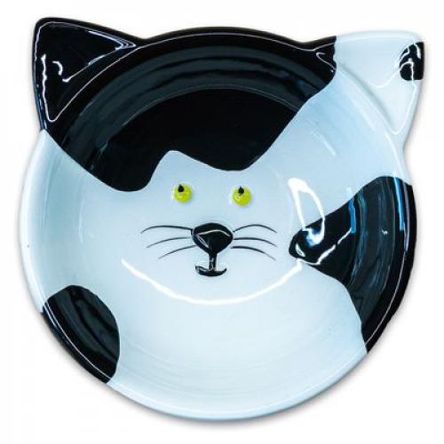 Миска для кошек керамическая Мордочка кошки 120 мл, черно - белая КерамикАрт