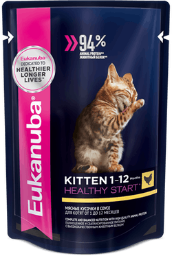 Влажный корм для котят EUKANUBA с курицей в соусе пауч (Юкануба)