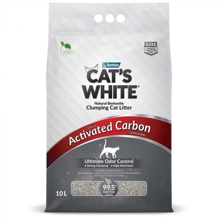 Наполнитель комкующийся CAT'S WHITE Activated Carbon сверхнадежное запирание неприятного запаха (Кэтс вайт)