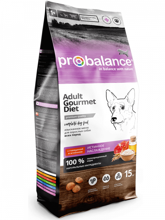 Сухой корм для собак PROBALANCE Gourmet Diet Adult с говядиной и ягненком (ПРОБАЛАНС)