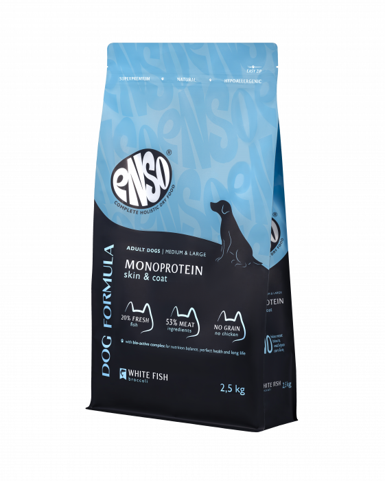 Сухой корм для собак ENSO Dog Formula Monoprotein для средних и крупных с белой рыбой и брокколи (ЭН