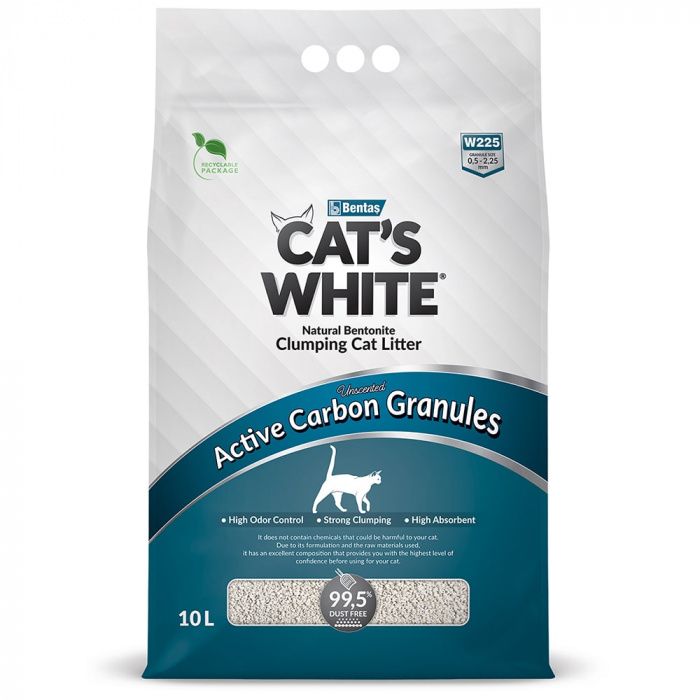 Комкующийся наполнитель CAT'S WHITE Active Carbon Granules с гранулами активированного угля (Кэтс вайт)