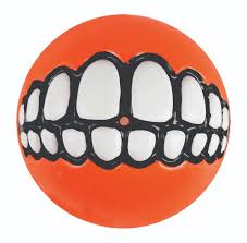 Игрушка д/собак мяч с принтом "зубы" и отверстием для лакомства Large оранжевый 7,8 см