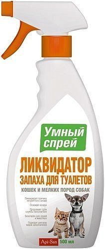 Умный спрей Ликвидатор запаха для туалетов кошек и мелких пород собак 500мл