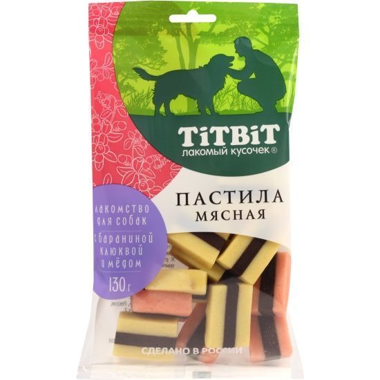 Лакомство для собак ТИТ БИТ Пастила мясная с бараниной клюквой и медом 130г