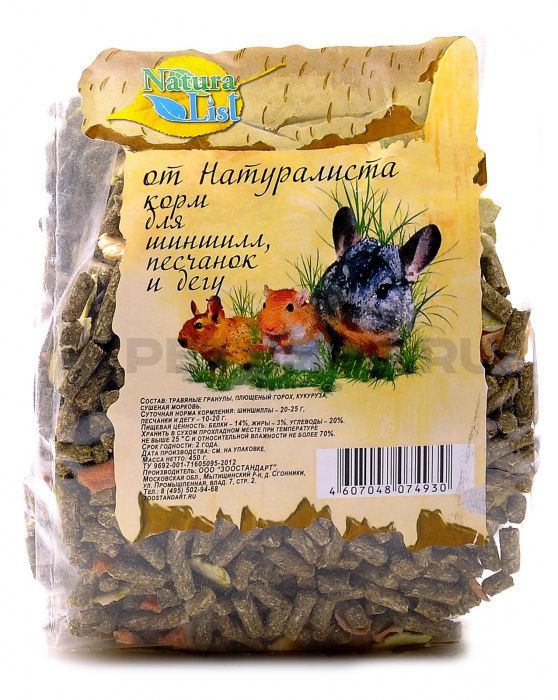 НАТУРАЛИСТ корм д/шиншилл, песчанок и дегу основной рацион 450 гр