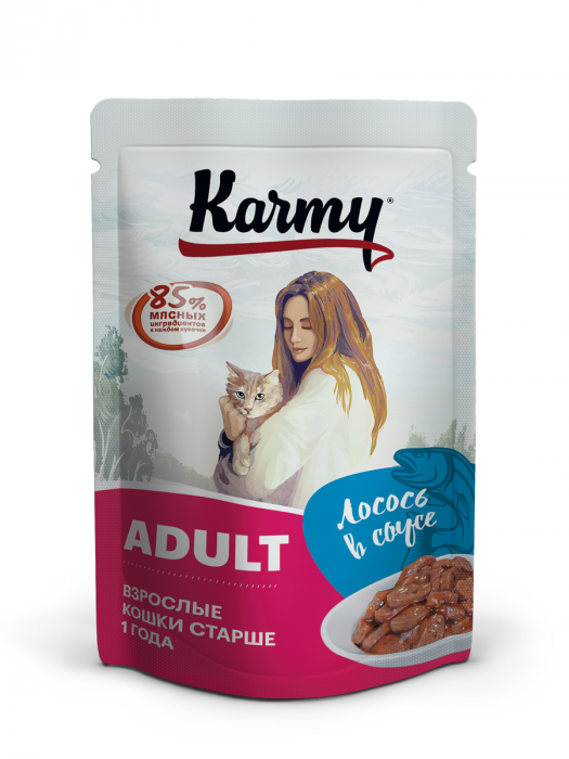 Влажный корм для кошек Karmy пауч Лосось Мясные кусочки в соусе 80 гр (КАРМИ)                       