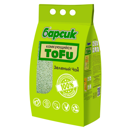 Наполнитель комкующийся растительный Барсик TOFU Зелёный Чай