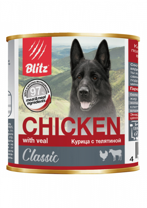 Влажный корм для собак BLITZ конс. Classic Курица с Телятиной (БЛИЦ)