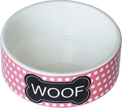 Миска для животных  керамическая "Woof", бело-розовая 