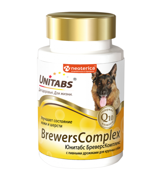 Витамины ЮНИТАБС для собак BreversComplex с Q10 крупных пород с пивными дрожжами 100таб