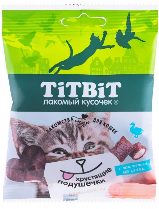 ТИТ БИТ для кошек Хрустящие подушечки с паштетом из утки 30гр