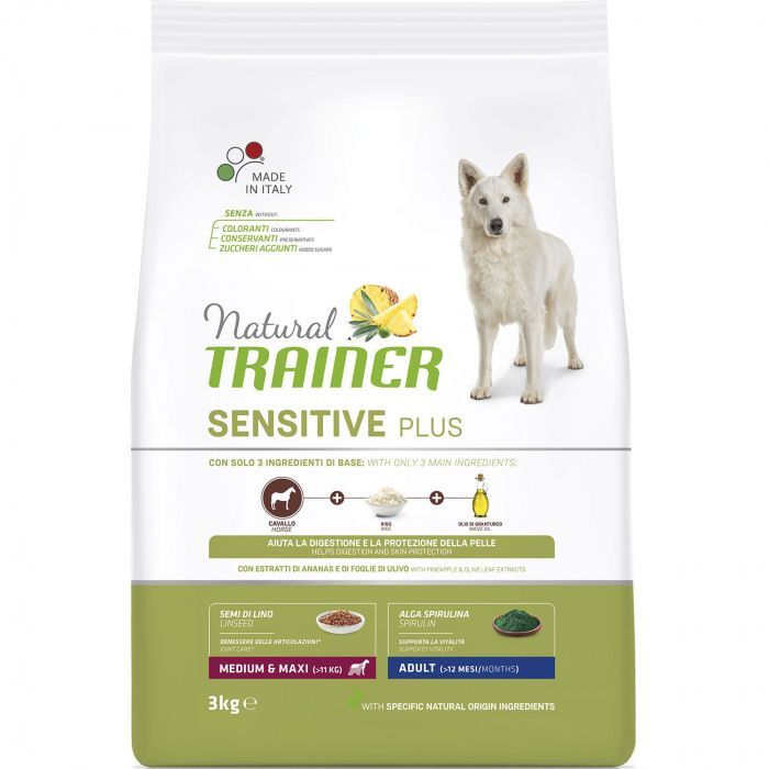 Сухой корм для собак TRAINER Natural Sensitive PLUS Medium/Maxi для средних и крупных пород конина (Трейнер)