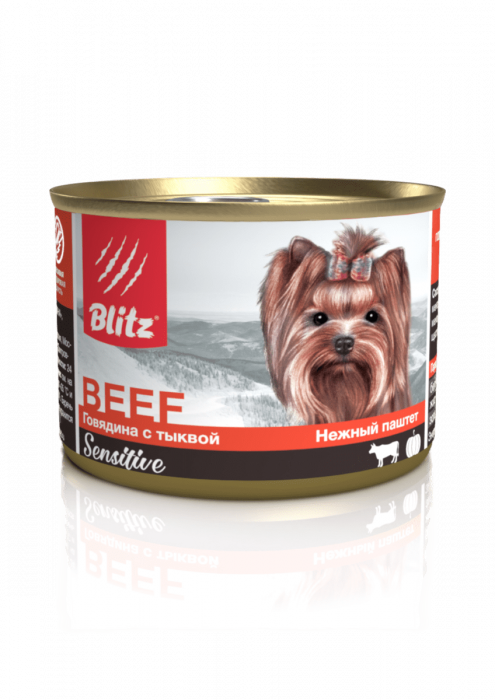 Влажный корм для собак BLITZ конс.Sensitive паштет для мелких пород Говядина с тыквой (БЛИЦ)