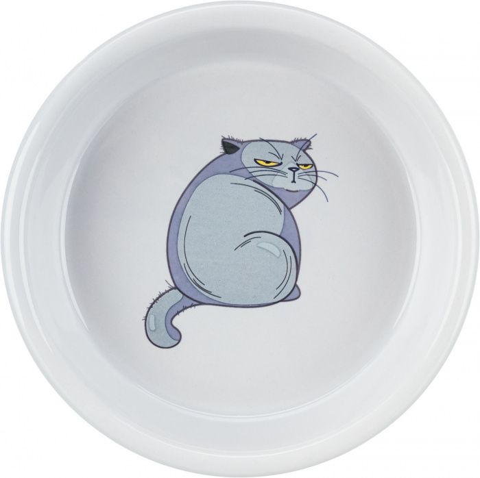 Миска для кошек керамическая с рисунком "Кот", керамика, 0.25 л/13 см, серый