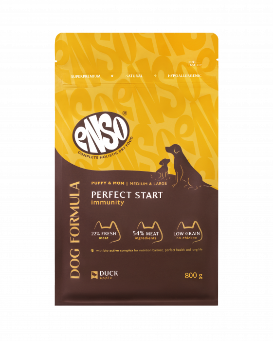 Сухой корм для щенков ENSO Dog Formula Perfect start для средних и крупных пород с уткой и яблоком (