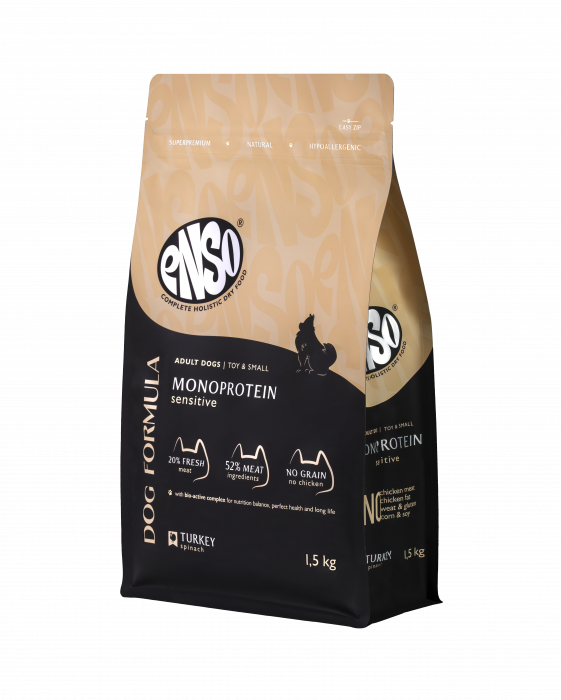 Сухой корм для собак ENSO Dog Formula Monoprotein для мелких и карликовых пород с индейкой и шпинато