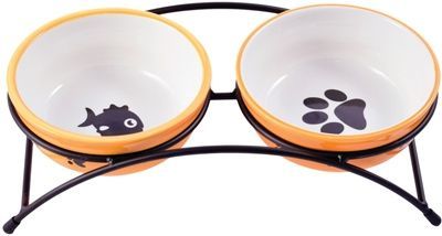 Миска для собак и кошек керамическая двойные 2x290мл оранжевые КерамикАрт