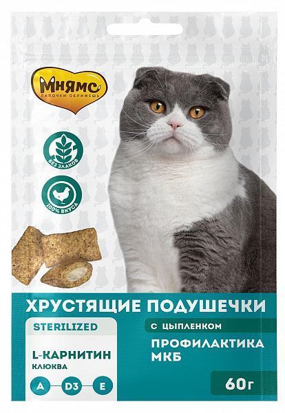 МНЯМС для кошек хруст.подушечки для стерилизованных кошек с цыпленком и клюквой "Профилактика МКБ" 6