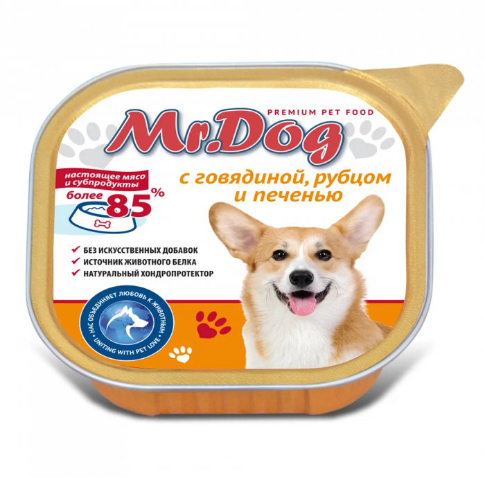 Влажный корм для собак Mr.DOG ламистер с Говядиной, рубцом и печенью (МИСТЕР ДОГ)