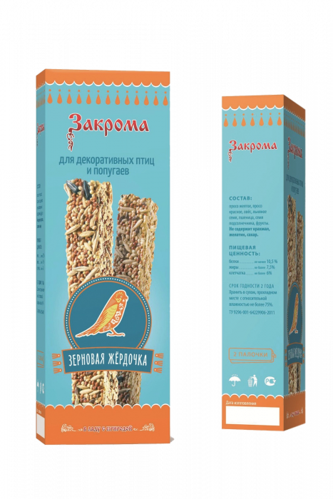 ЗАКРОМА д/птиц Палочки Зерновая жердочка для птиц 110гр
