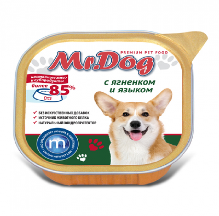 Влажный корм для собак Mr.DOG ламистер с Ягненком и языком(МИСТЕР ДОГ)