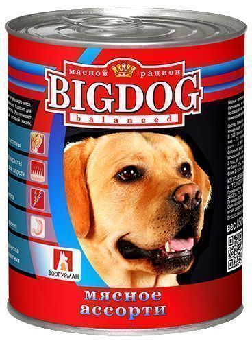 Влажный корм для собак ЗООГУРМАН BIG DOG конс. Мясное ассорти 850г