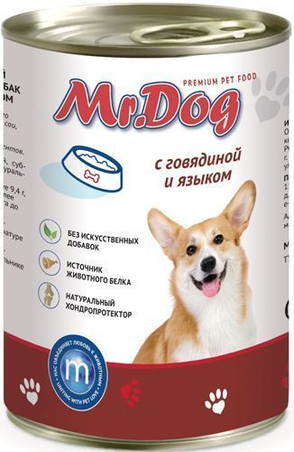 Влажный корм для собак Mr.DOG конс. с Говядиной и языком (МИСТЕР ДОГ)