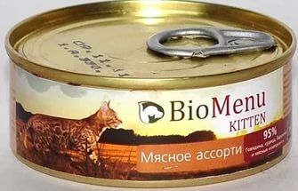 Влажный корм для котят BIOMENU конс.паштет  Мясное ассорти  95%-МЯСО 100гр (БИОМЕНЮ)