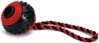 Игрушка д/собак мячик шипованный на веревке  черно-красный 9см  Beez