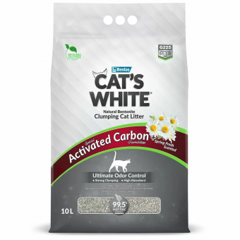 Наполнитель комкующийся CAT'S WHITE Activated Carbon Spring Fresh с ароматом весенней свежести