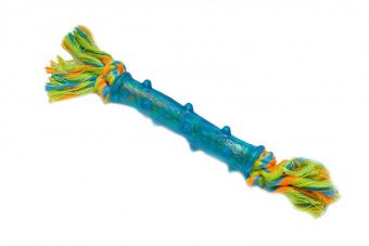 Игрушка д/собак Палка резиновая на цв.канате средняя 18 см
