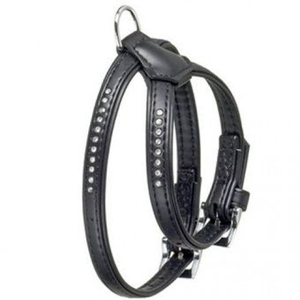 Шлейка ART LEATHER+ MONTECARLO, чер, стразы,30-37смХ11мм