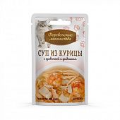 ДЕРЕВЕНСКИЕ ЛАКОМСТВА для кошек Суп из курицы с креветкой и гребешком 35гр