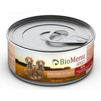 БИОМЕНЮ д/собак конс. Мясное ассорти 95%-МЯСО 100гр*24
