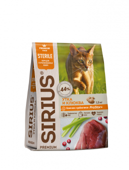 Сухой корм для кошек SIRIUS Утка с клюквой для стерилизованных (Сириус)