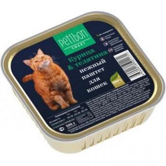 Влажный корм для кошек PETIBON SMART конс.паштет с курицей и телятиной 100гр (Петибон Смарт)