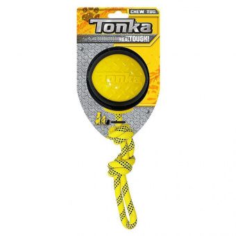 Игрушка для собак Tonka Мяч рифленый с канатом желтый/черный 10,2см (Тонка) 