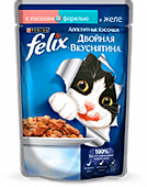 Влажный корм для кошек FELIX пауч ДВОЙНОЙ ВКУС лосось форель в желе 0,085 кг  (ФЕЛИКС)																				