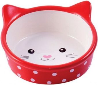Миска для кошек керамическая Мордочка кошки красная в горошек 250 мл КерамикАрт