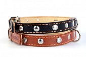 Ошейник кожаный двойной с  украшением, 32-40см*20ммCoLLaR, коричневый
