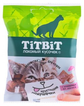 ТИТ БИТ для кошек Хрустящие подушечки с паштетом из лосося 30гр