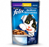 Влажный корм для кошек FELIX пауч ДВОЙНОЙ ВКУС ягненок курица в желе 0,085 кг  (ФЕЛИКС)														