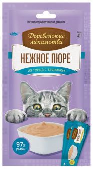 ДЕРЕВЕНСКИЕ ЛАКОМСТВА для кошек Нежное пюре из тунца 40г