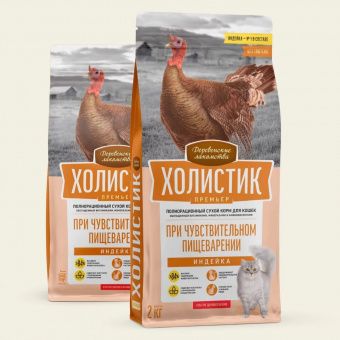 Сухой корм для кошек ДЕРЕВ.ЛАКОМСТВА Холистик при чувствительном пищеворении, индейка.