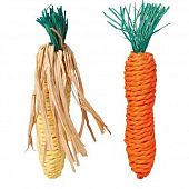 Набор игрушек для грызунов "Морковь и Кукуруза", 15 см, сизаль, 2 шт.